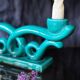 Set of 2 turquoise enamelled ceramic candle holders