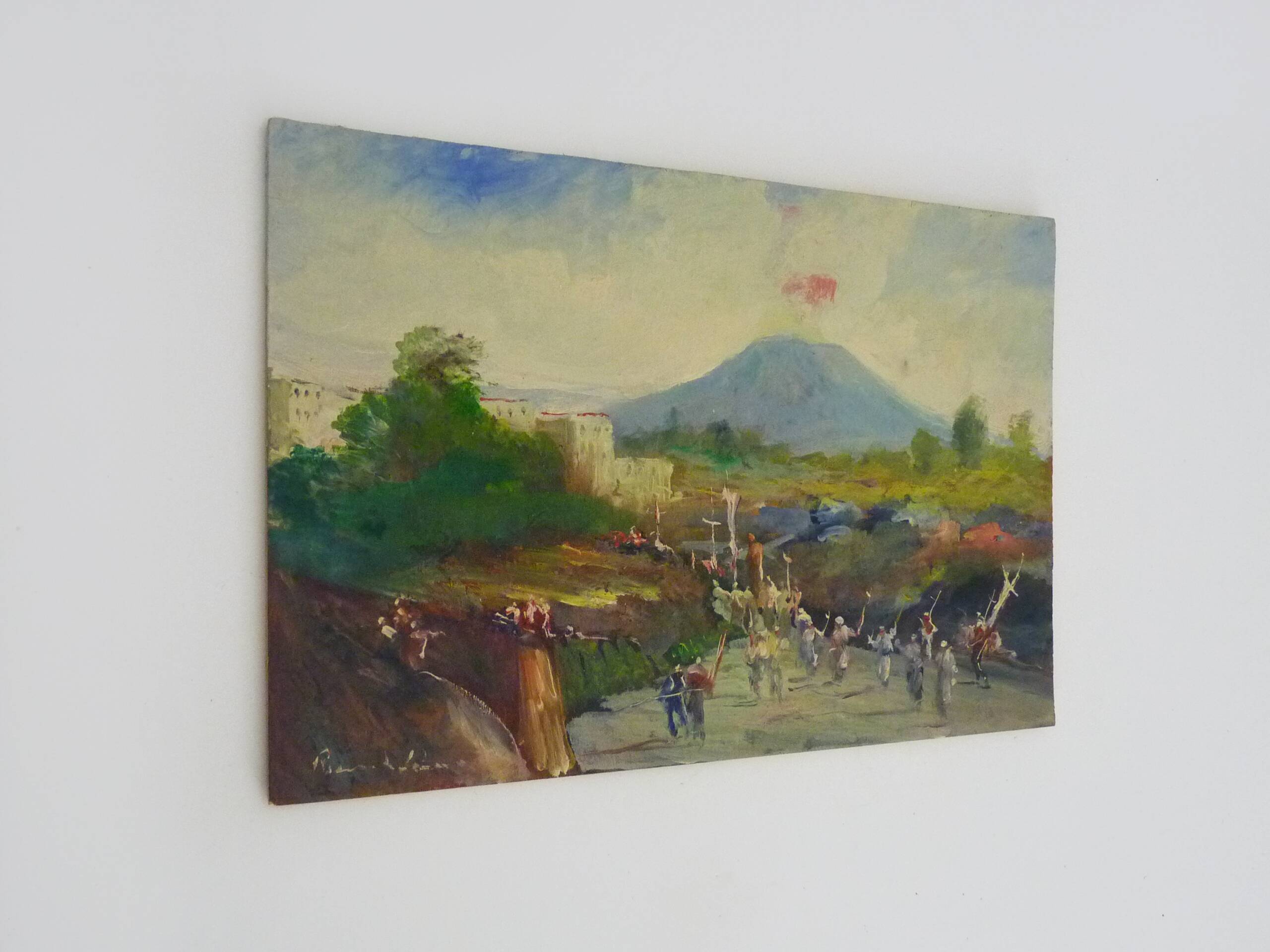Oil on wood by Riccardo Capone Procession 50s 60s