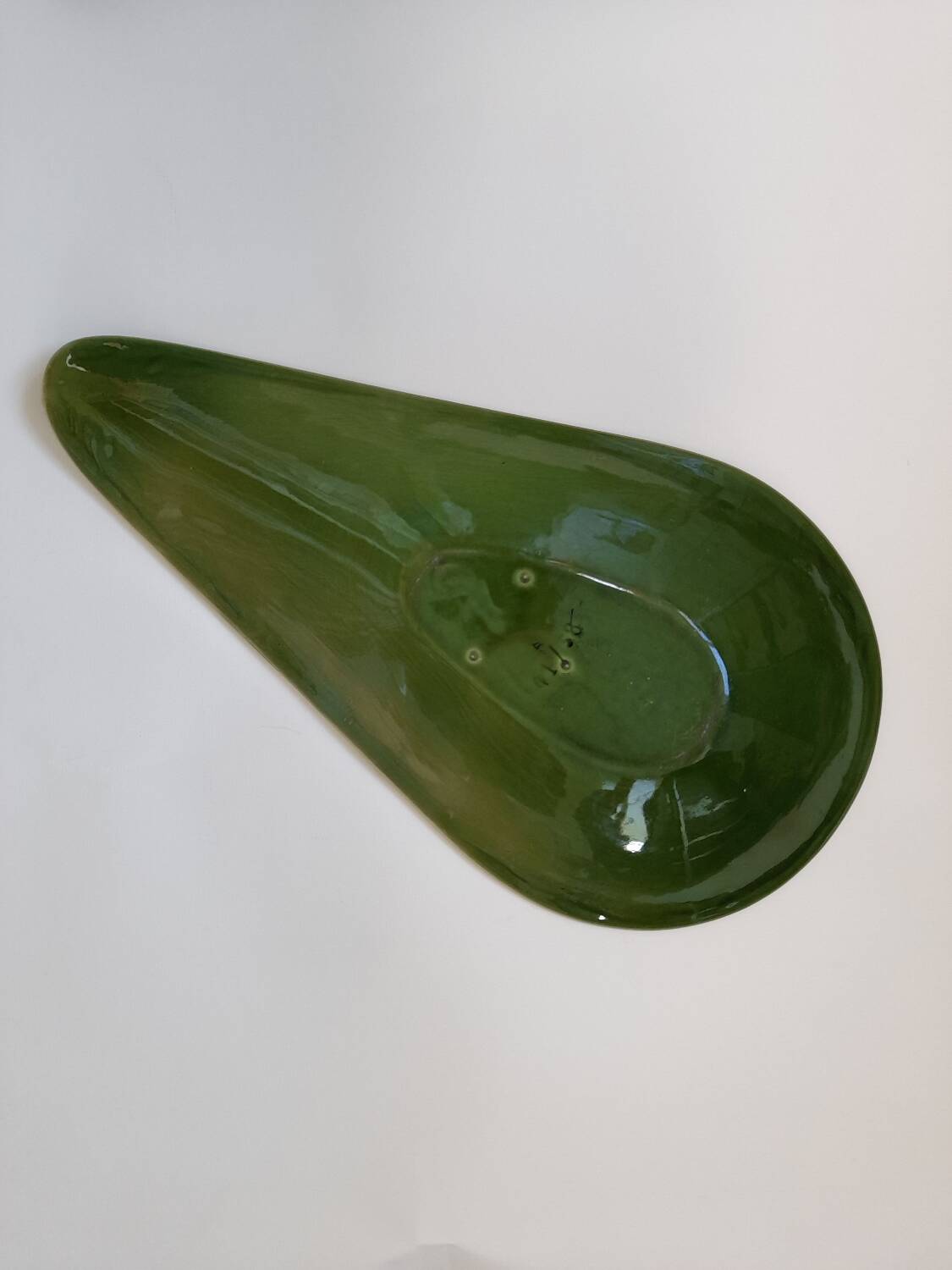 Large olive green Keralux Boch earthenware dish