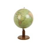 Vintage globe with compass on oak base from the 1940s