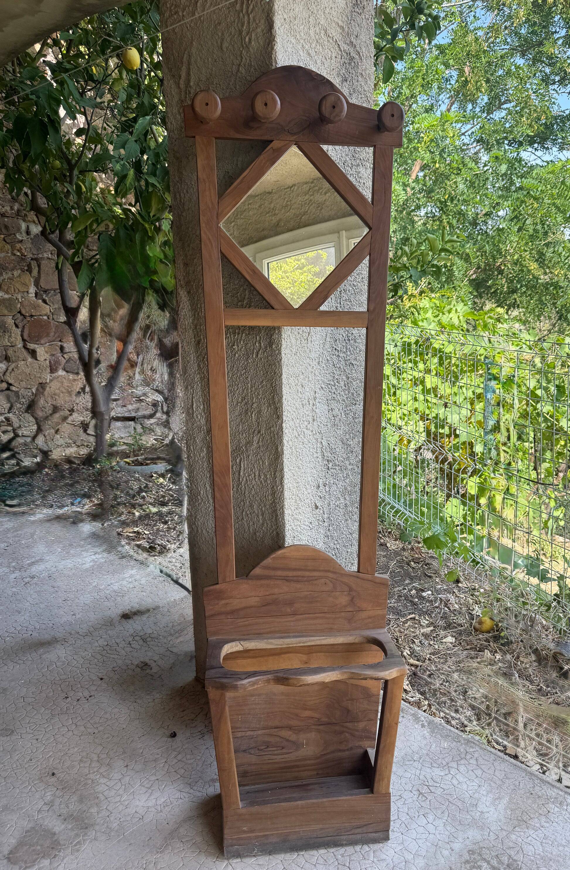 Coat rack / coat stand and umbrella stand in olive wood