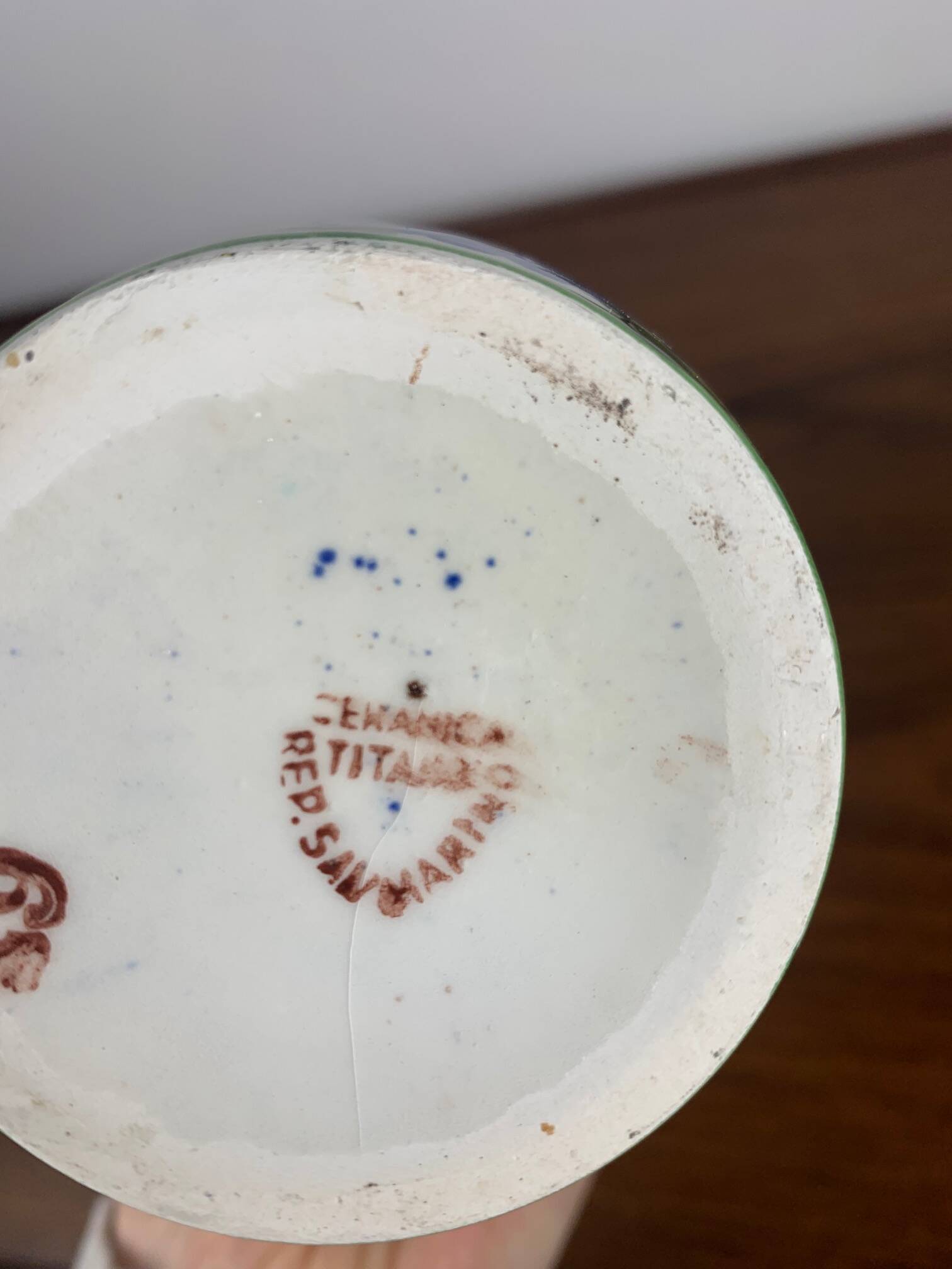 Italian San Marino Titano Vase, Green and Blue Floral Pattern, MCM