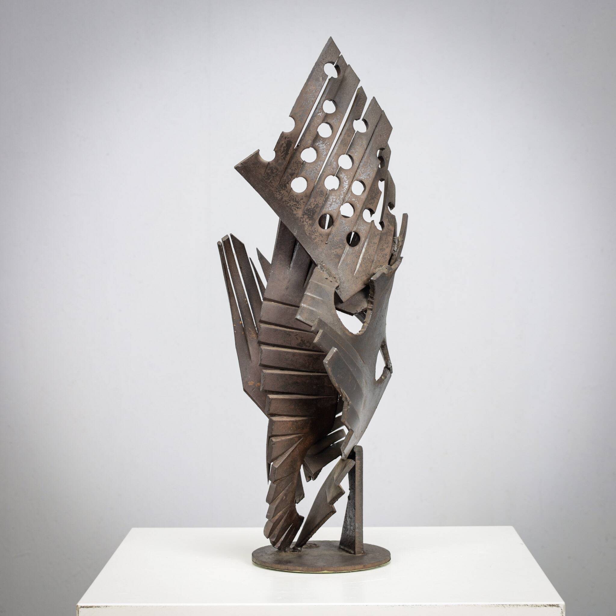 Brutalist abstract iron sculpture, signed CH, Netherlands, 1960s
