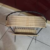 Magazine rack in the style of Raoul Guys, rattan and iron structure, vintage 1950s
