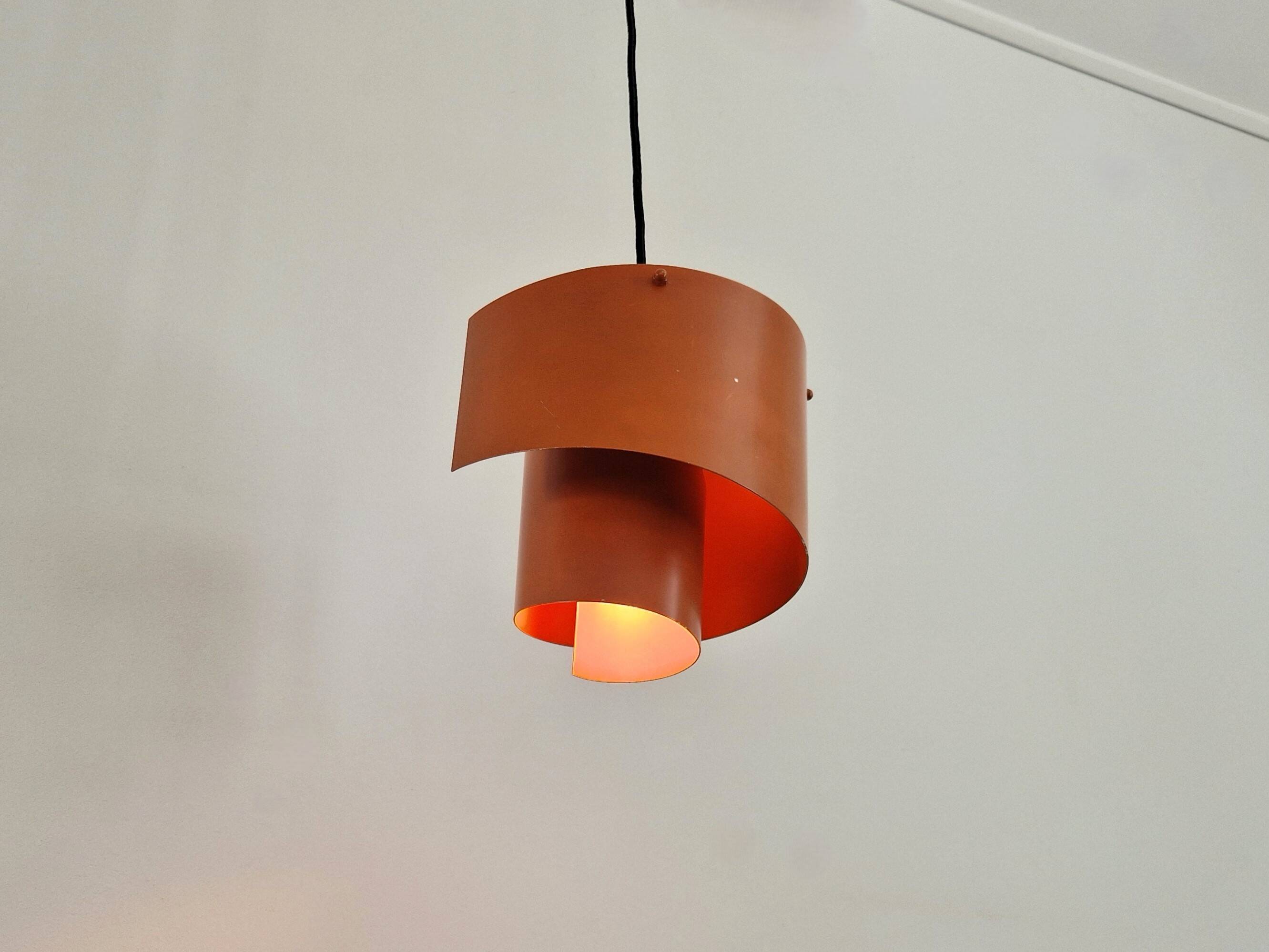 Orange swirl shaped pendant or ceiling lamp by Simon P. Henningsen for Lyfa, Denmark 1960's