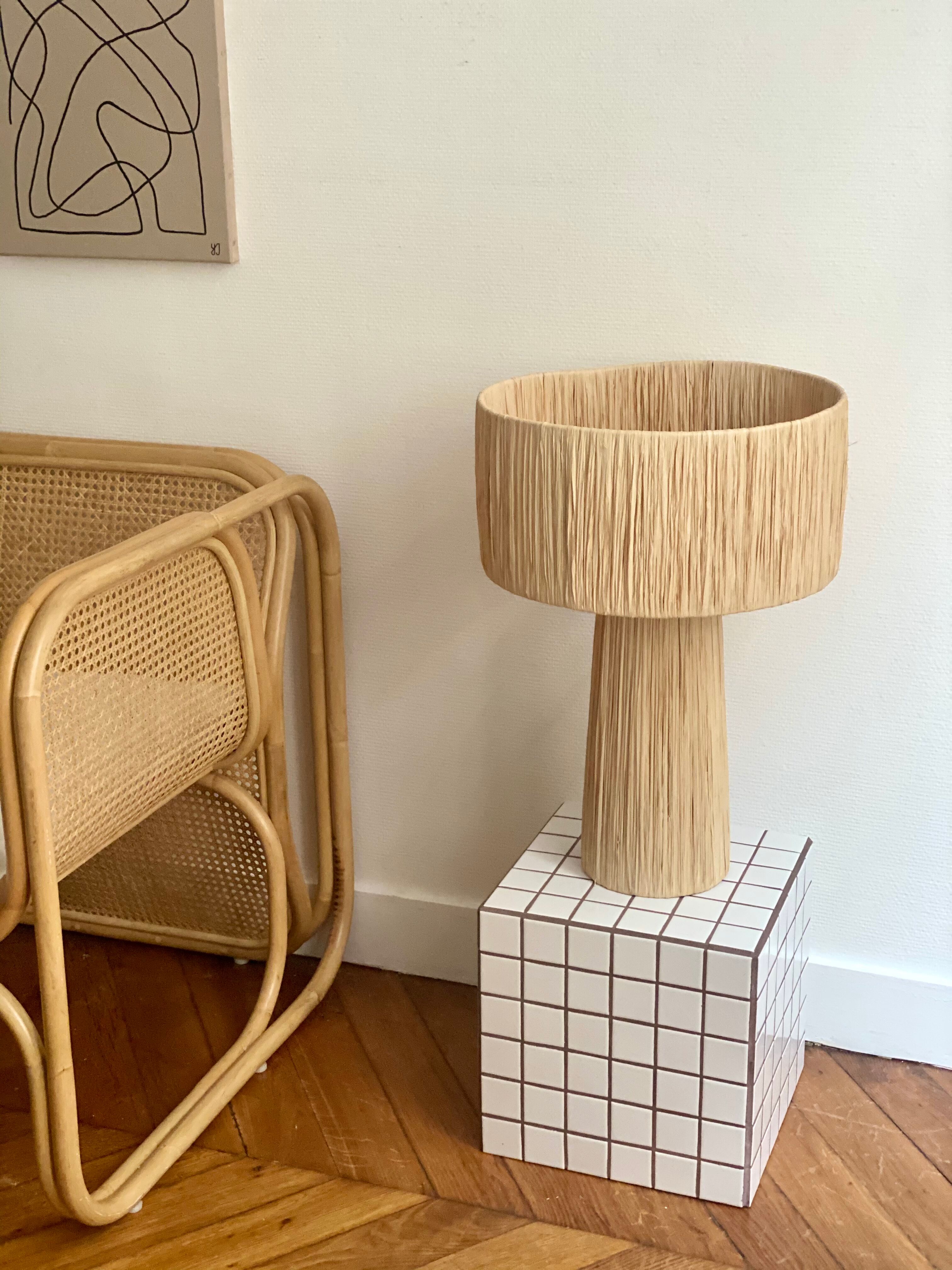 Minimalist raffia bedside table lamp