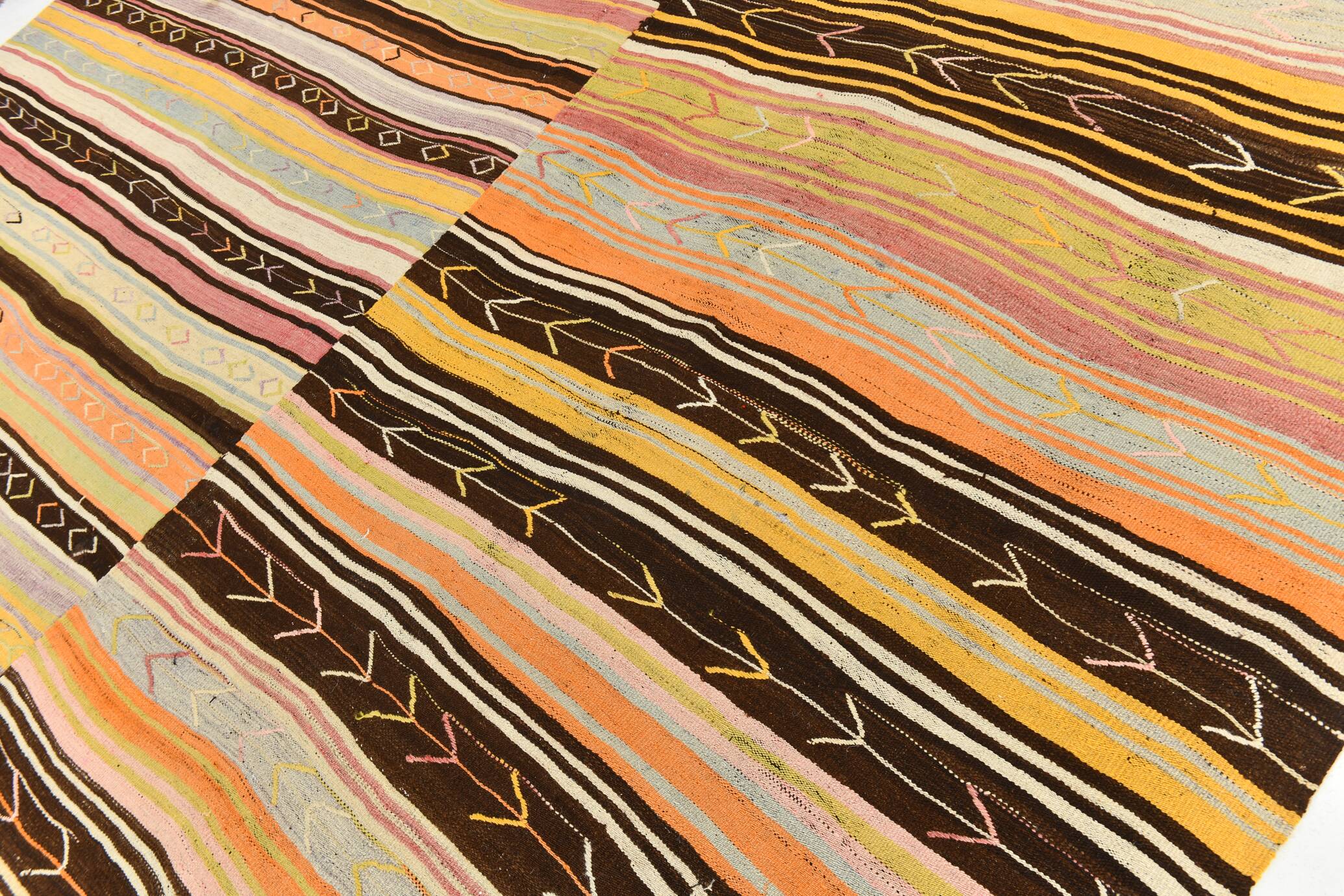 10x11 Yellow & Brown Ethnic Vintage Kilim Rug, 326x350Cm