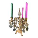 Girandole candle holder with crystal and bronze tassel with 3 lights, 1900