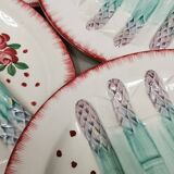 Plat et assiettes barbotine , service à asperges en faience de longchamp