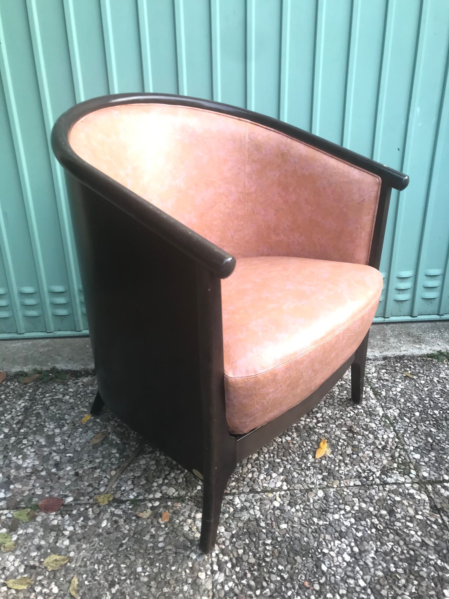 Lot of 2 armchairs and a sofa from Baumann in black wood and marble rose leather