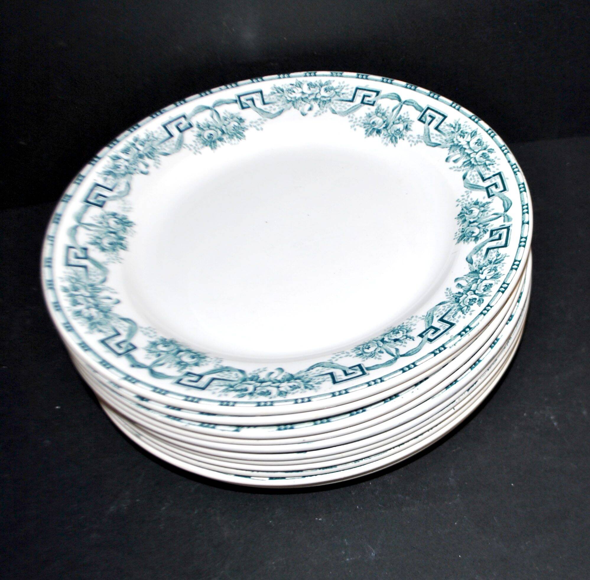 Moulin des Loups & Hamage set of 11 flat plates Ancient Athens in earthenware 1900