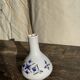 Small vintage white soliflore vase with blue geometric patterns H12