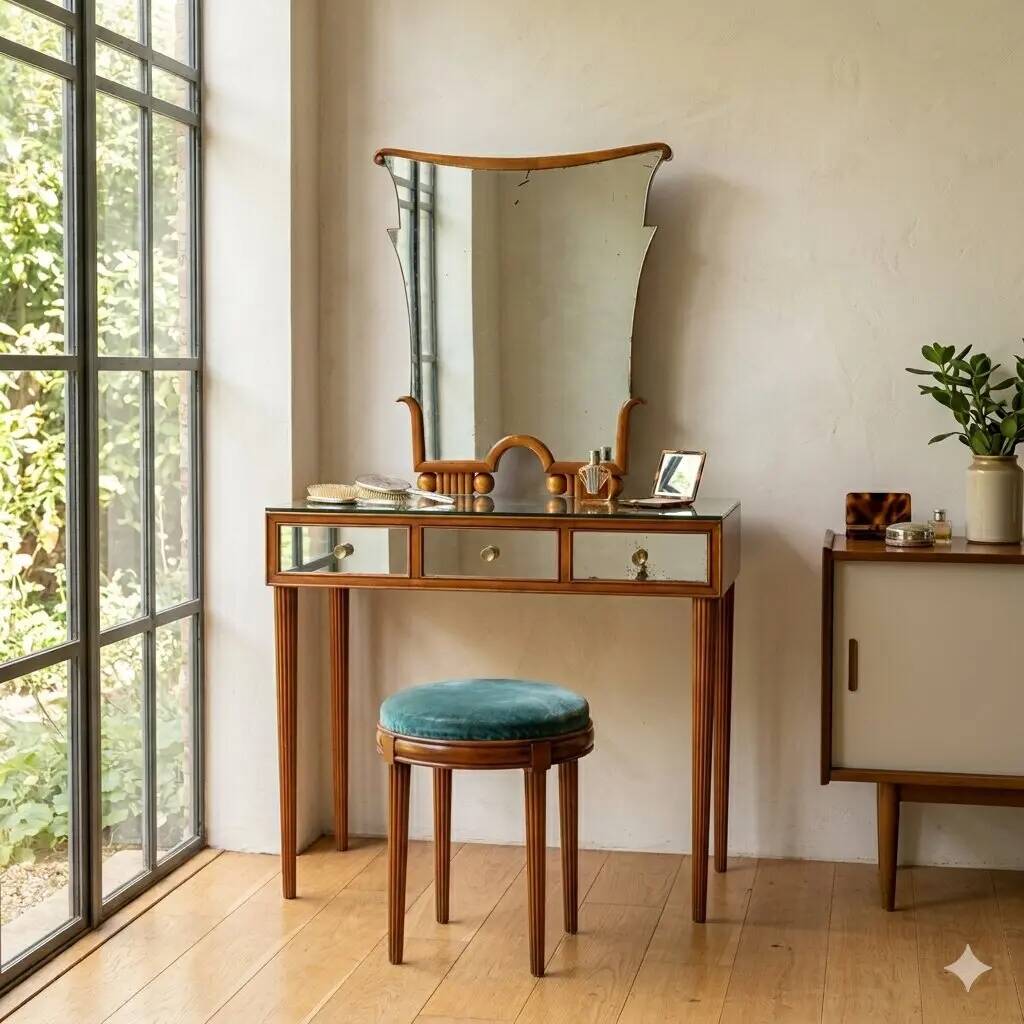 Coiffeuse vintage en acajou teinté avec miroir, Italie, XXe siècle