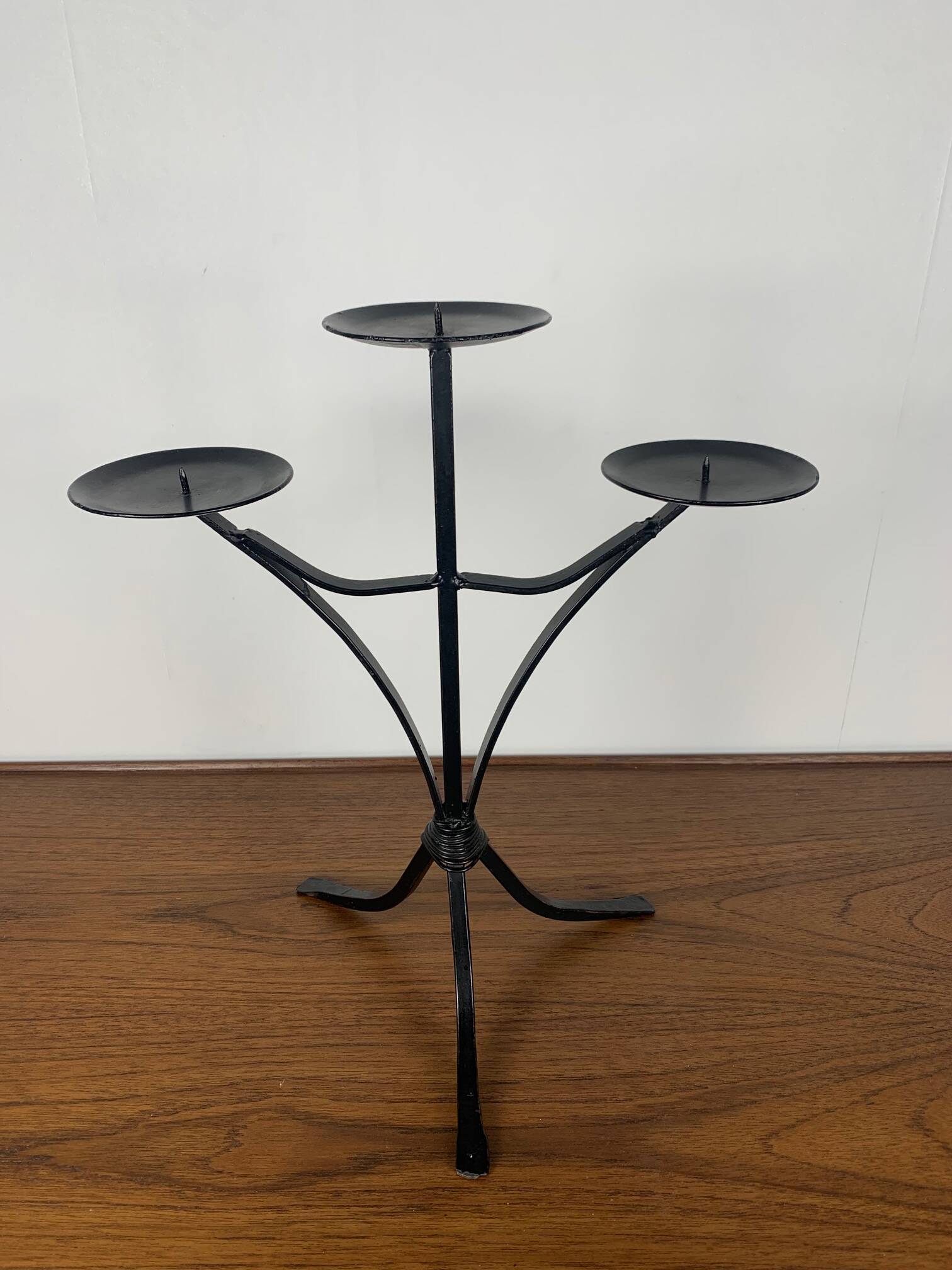 Wrought iron candlestick, painted black, for 3 candles