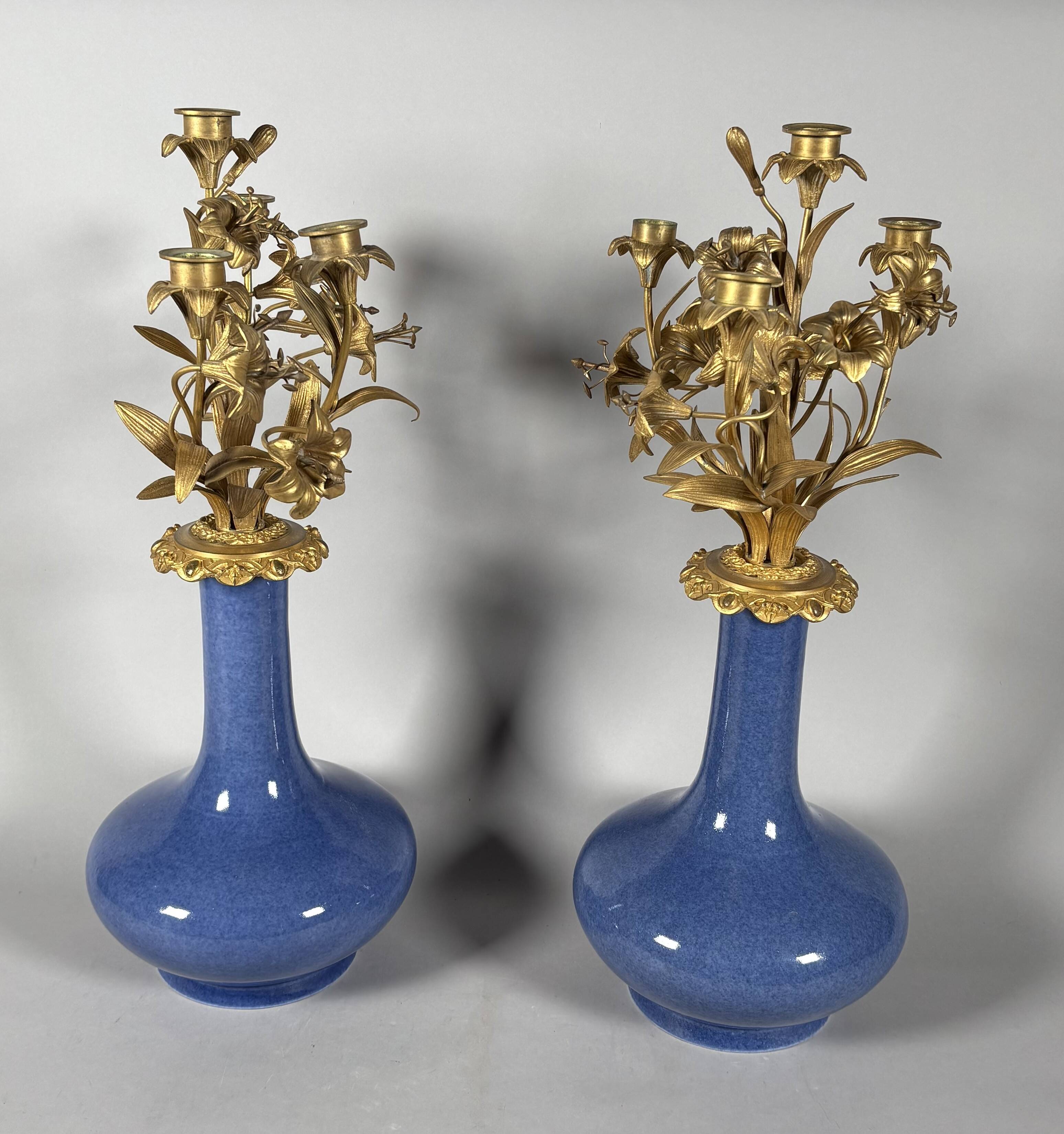 Pair of candelabra with flowers in Louis XV style, Napoleon III period.
