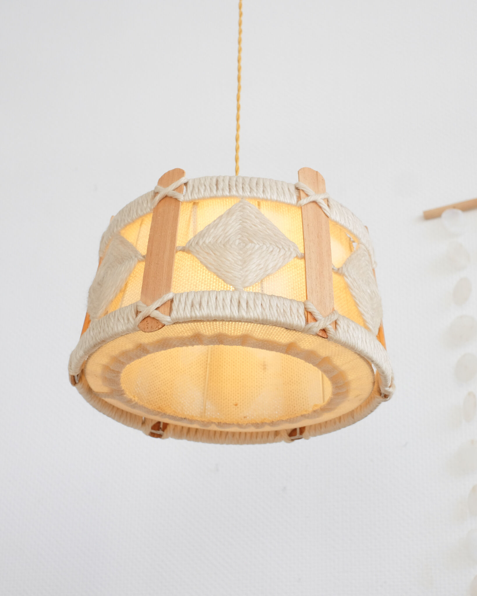 Vintage pendant lamp in wood and wool