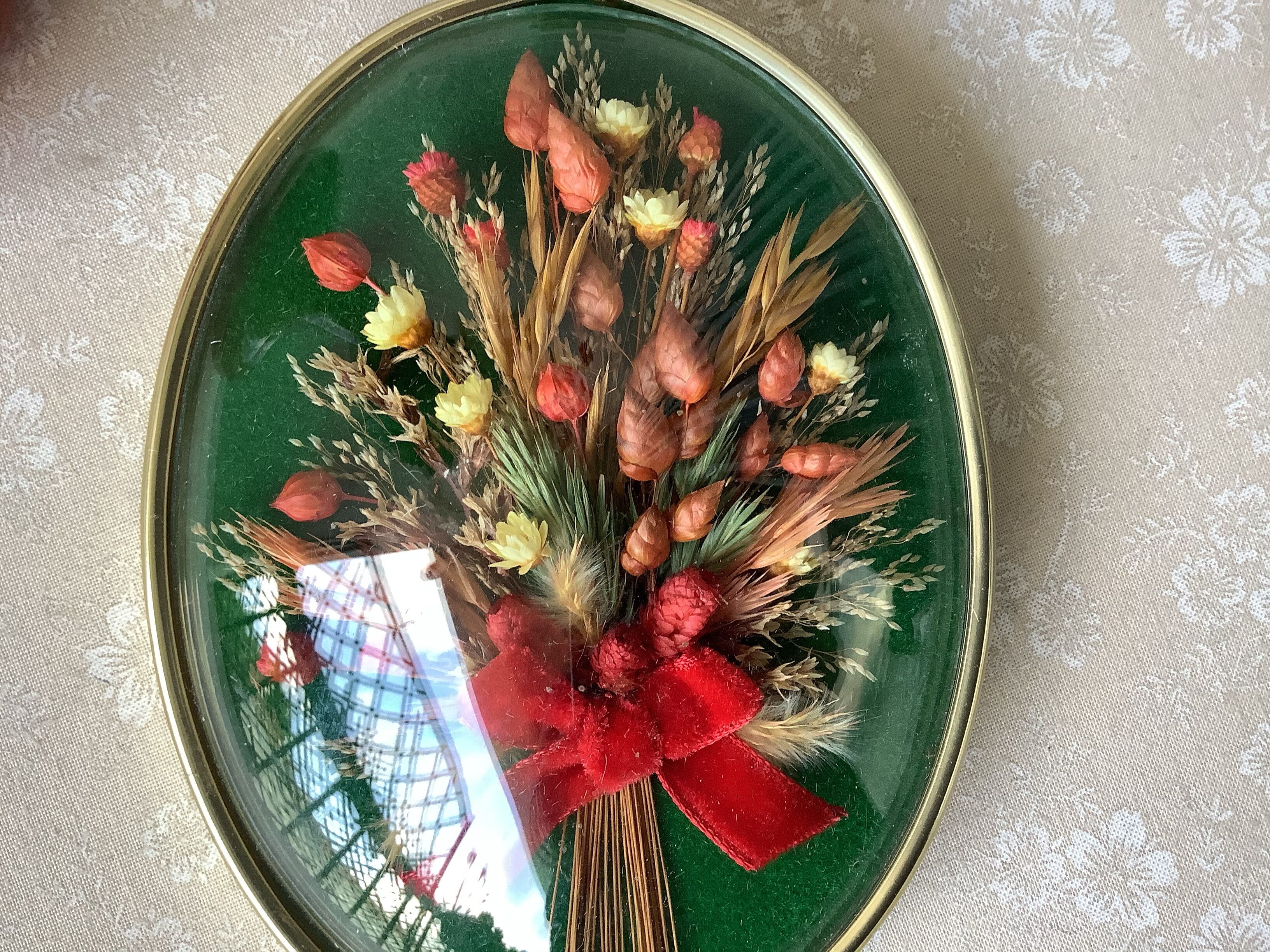 Frame dried flowers oval domed glass
