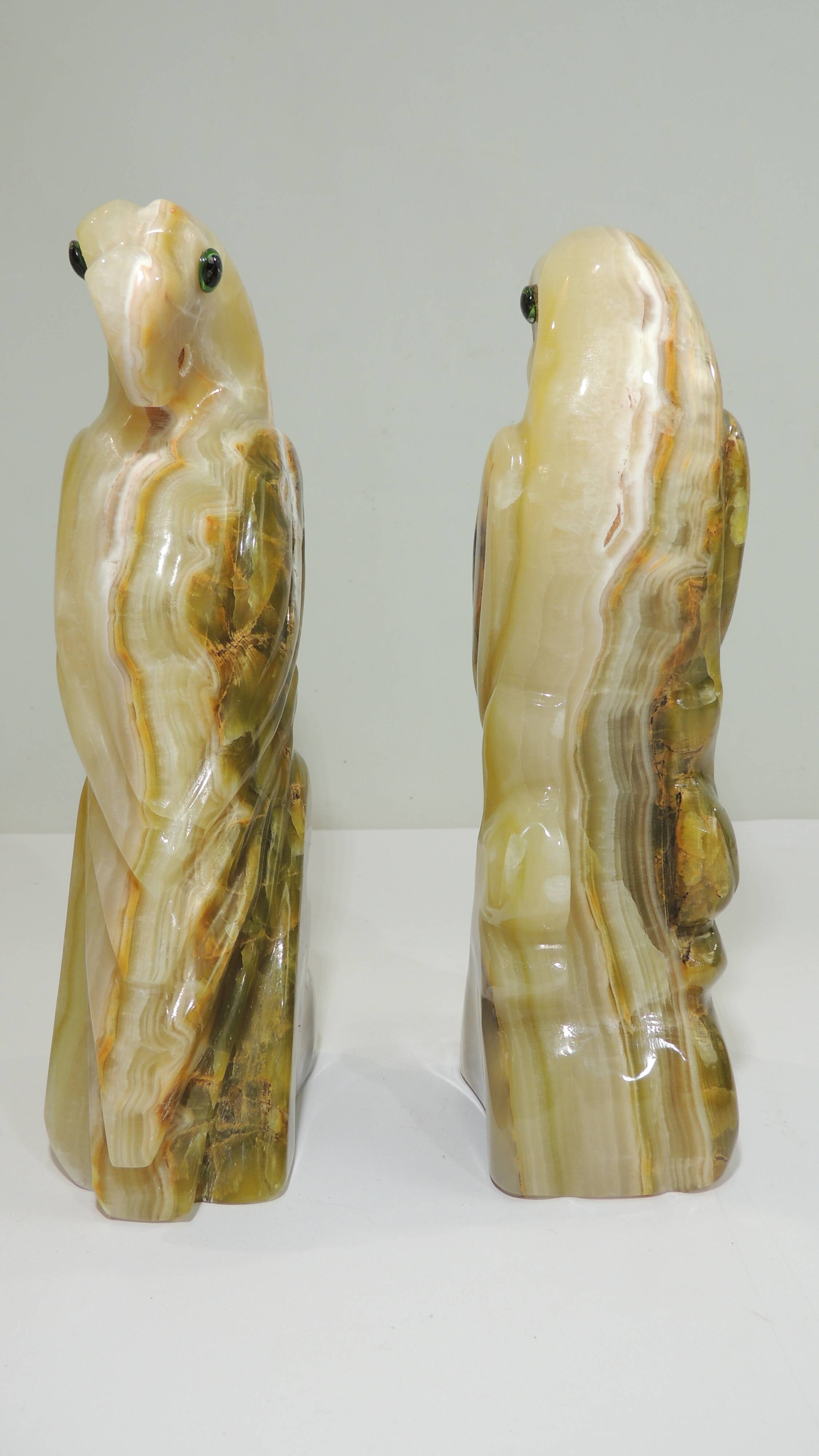 Pair of Parrots Onyx Bookends / Vintage/Paperweight/Bird Animal Figurine