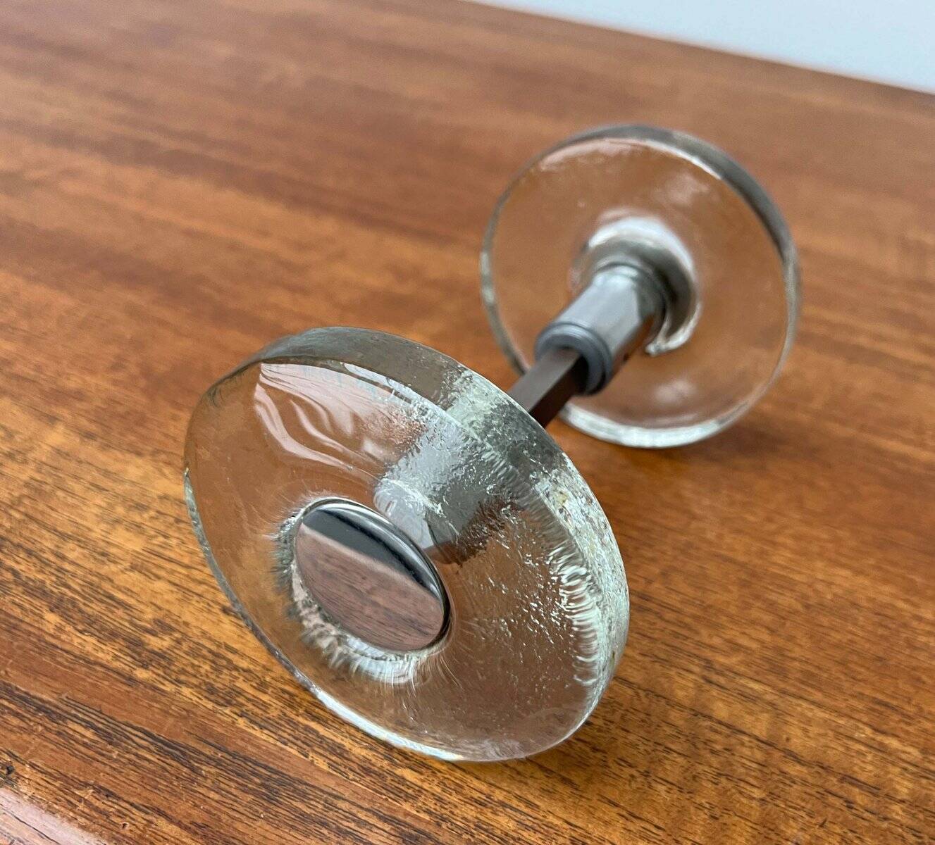 Mid-century modern glass and metal door handle from the space age, Germany, 1960s.