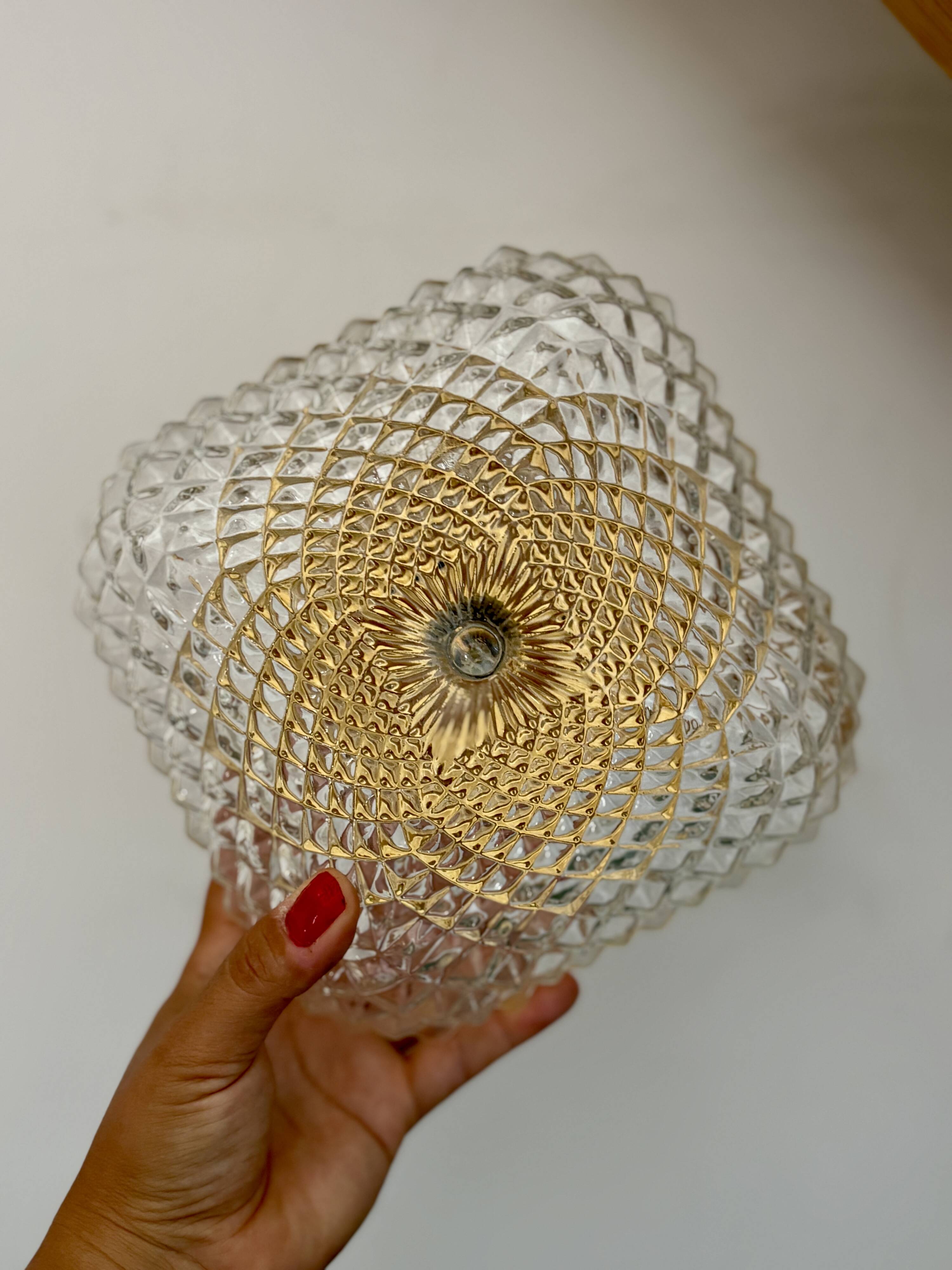 Vintage square globe wall or ceiling light in moulded glass