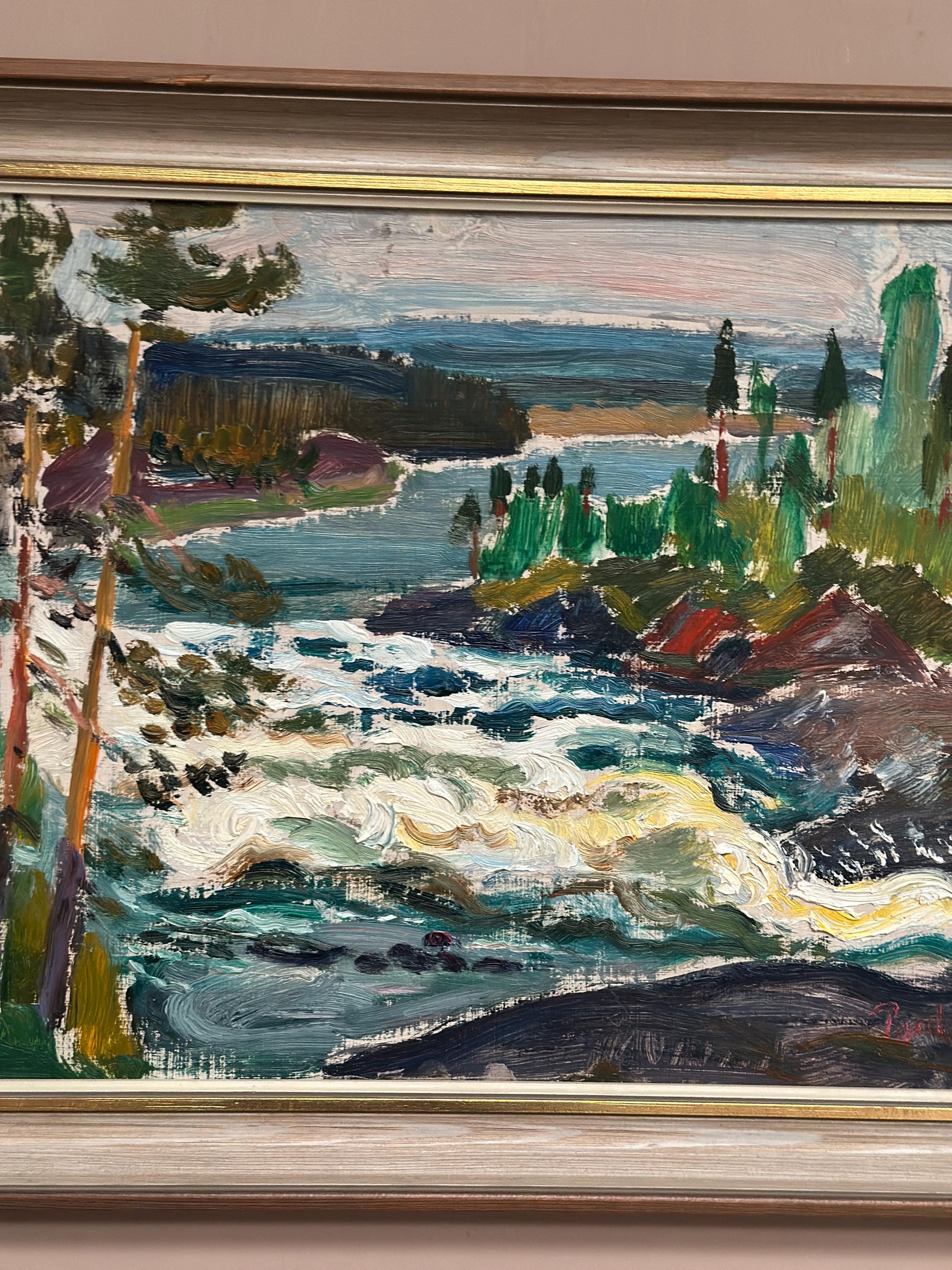 Original Swedish Oil On Panel – “Forsande Vatten” By Paul Sahlin