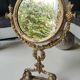 Large round psyche/tilting table mirror, louis xvi/baroque style, in polished patinated brass. 35 x 22 cm