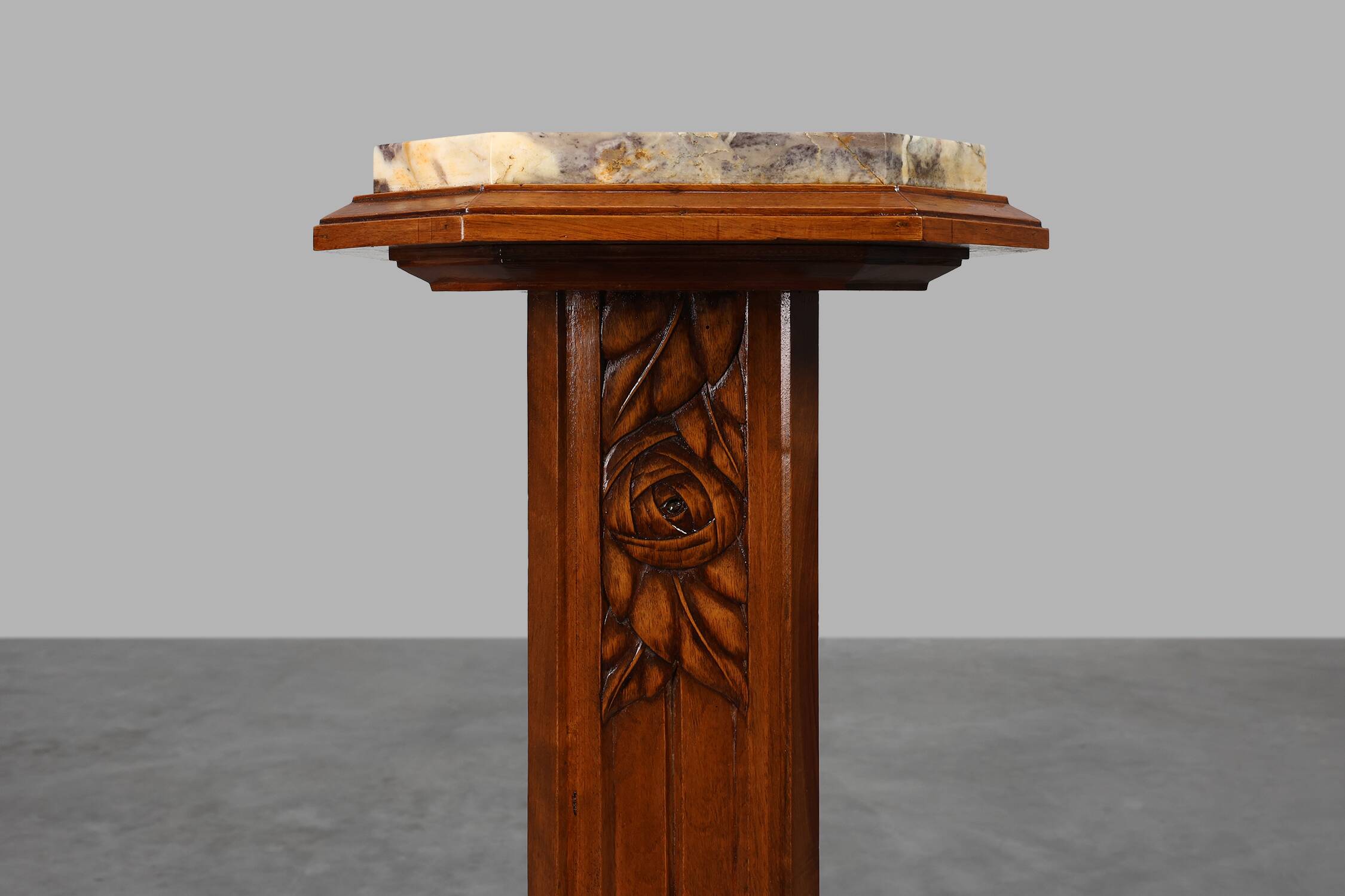 Oak & Marble large Art Deco pedestal, France 1920s