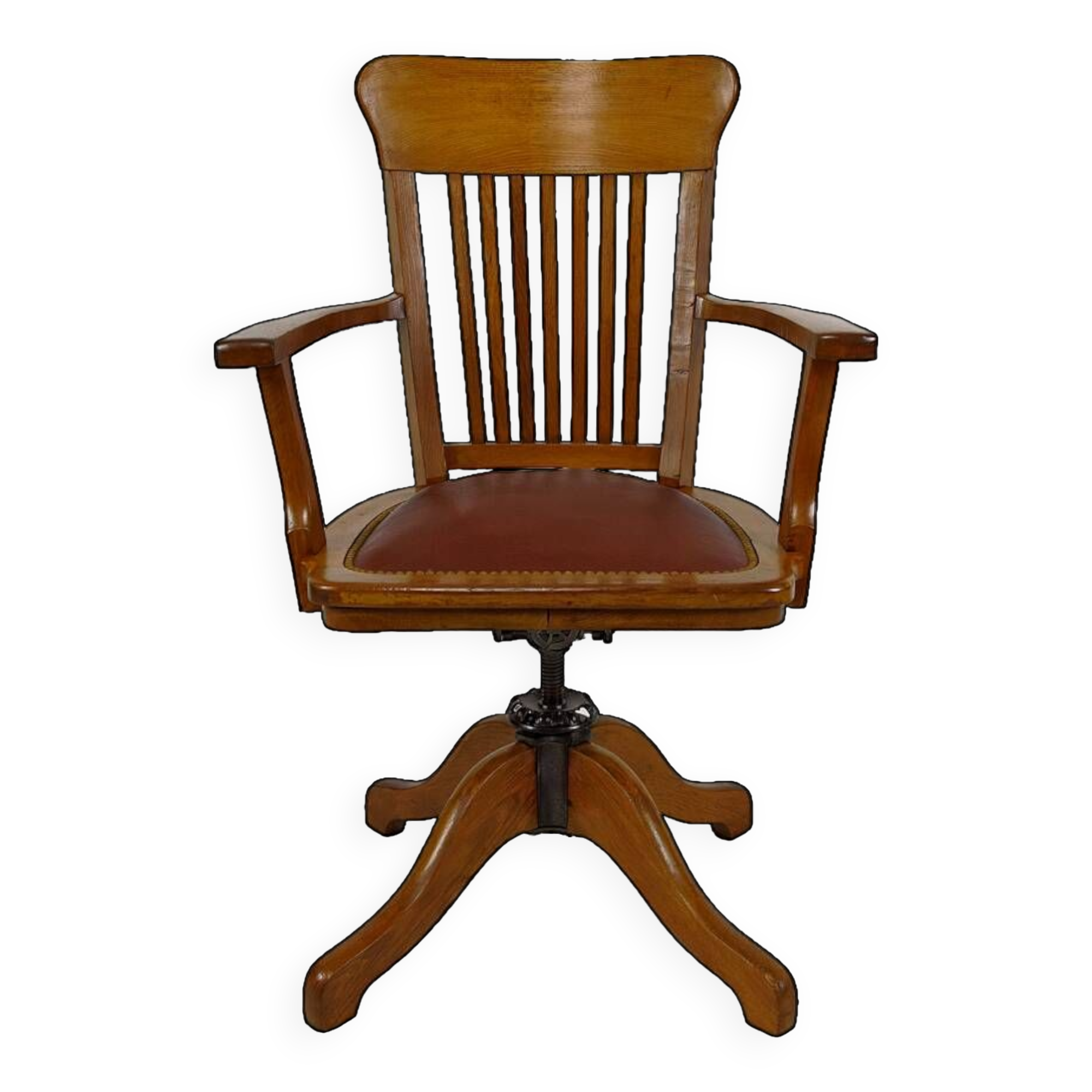 American swivel office armchair in oak, with leather seat, USA, Circa 1900