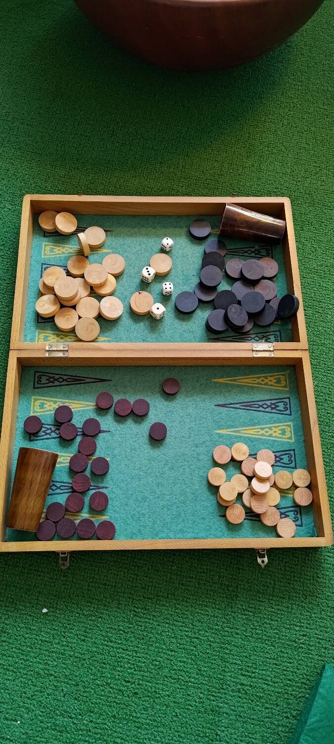 Vintage wooden checkers and backgammon set