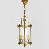 Old Louis XVI style vestibule lantern pendant light in brass and glass with 3 lights