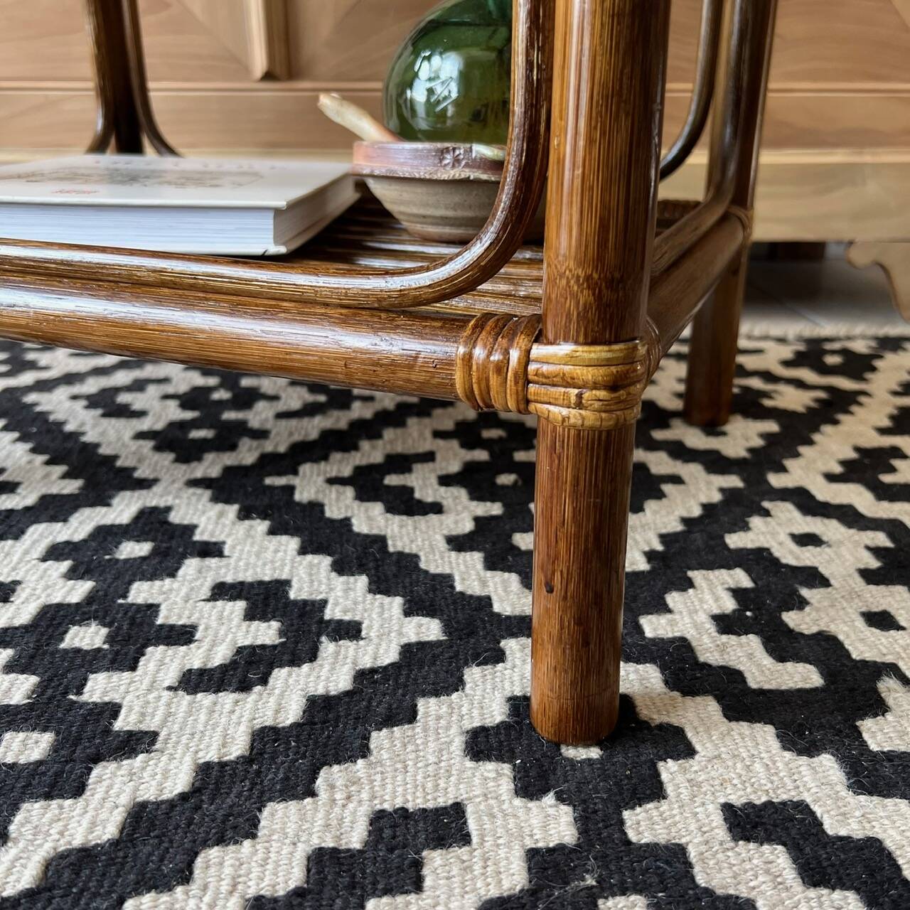 Small vintage table - rattan & canework