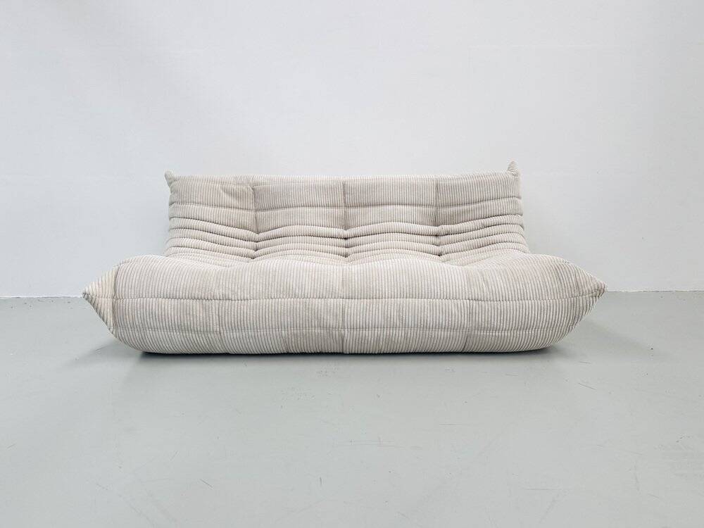 Togo sofa in beige corduroy attributed to Michel Ducaroy for Ligne Roset