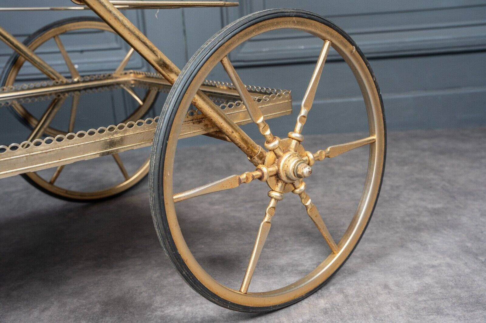 Rolling bar trolley in gold metal and black opaline two trays 1960