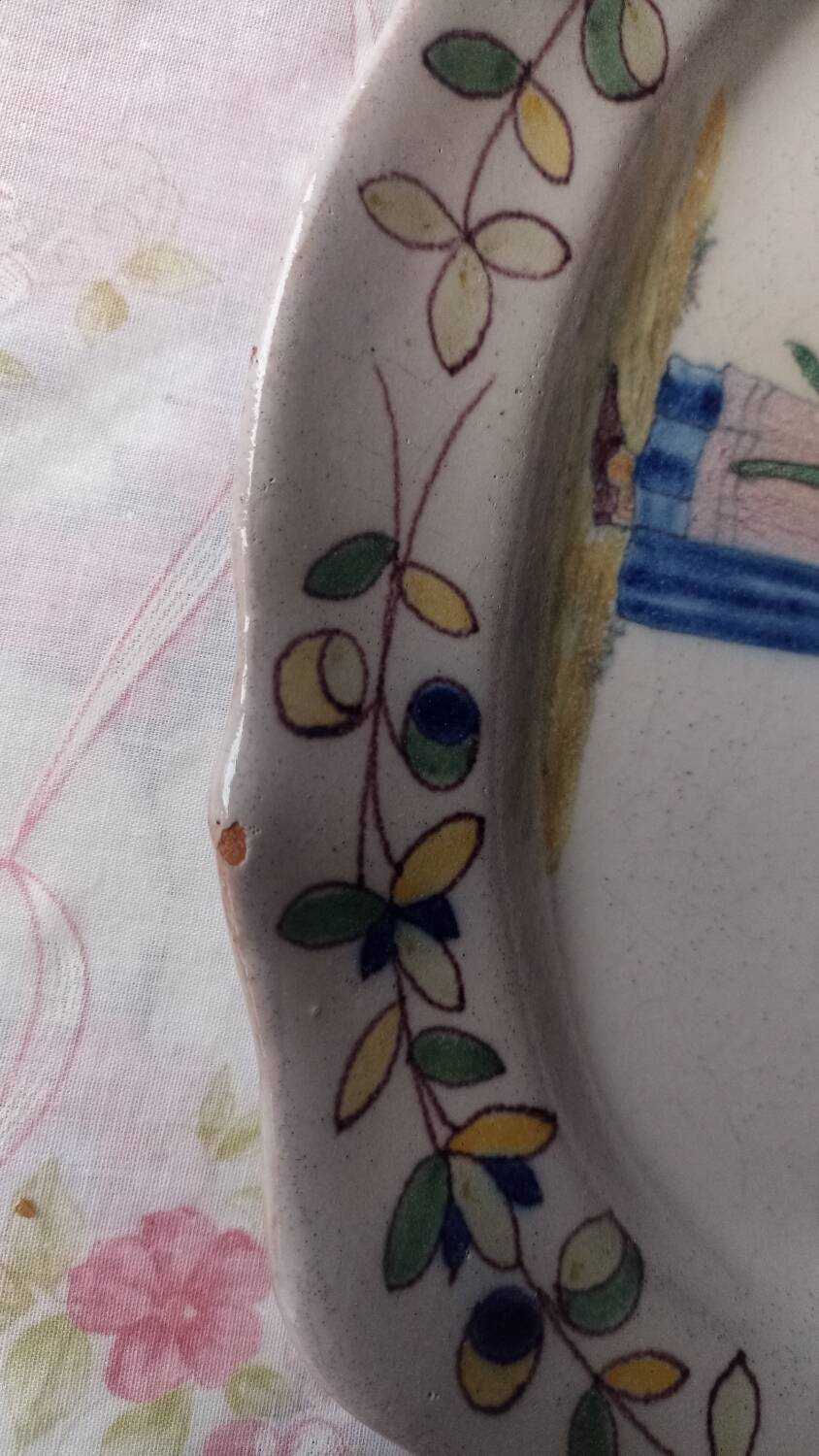 Antique Malicorne earthenware dish by Béatrix Pouplard late 19th century