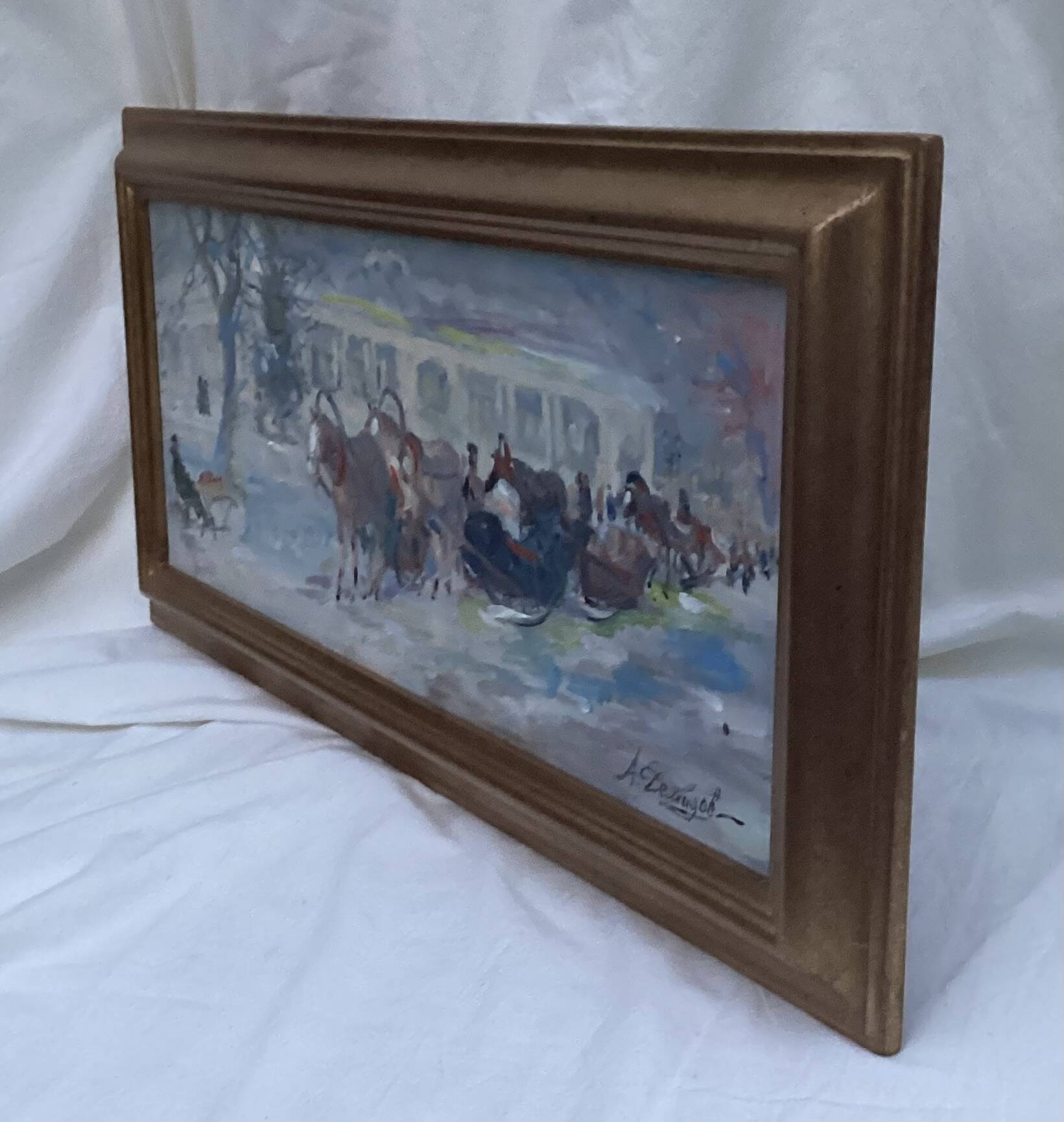 Painting Russian school Oil on canvas / cardboard signed framed dimensions: height -33cm - width -69cm