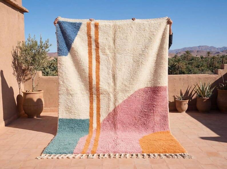 Traditional handwoven Beni Ourain rug from the Atlas, size 1.5/2.5 m.