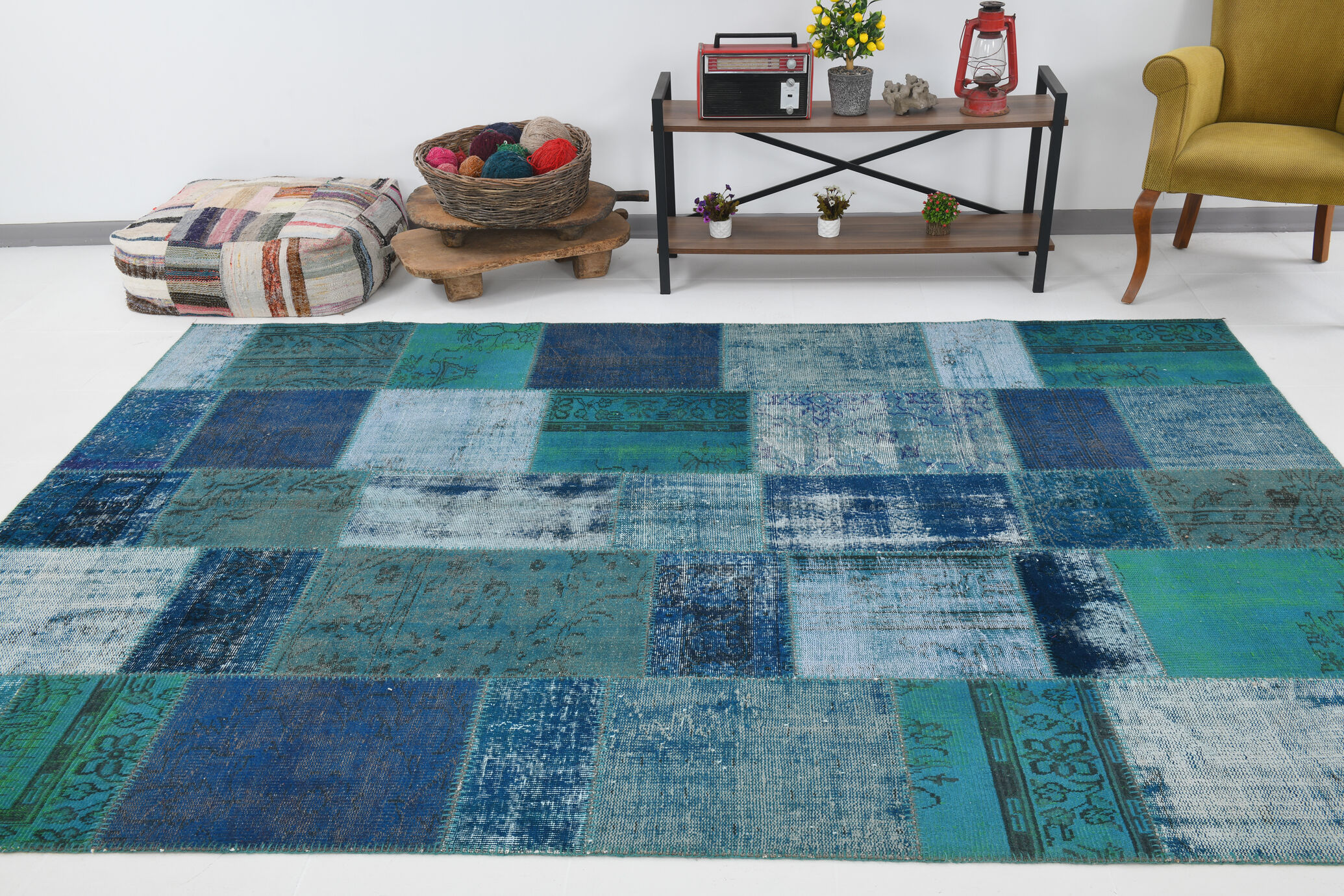 Oversized blue and green wool turkish carpets