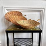 Trio of vintage wicker and bamboo baskets