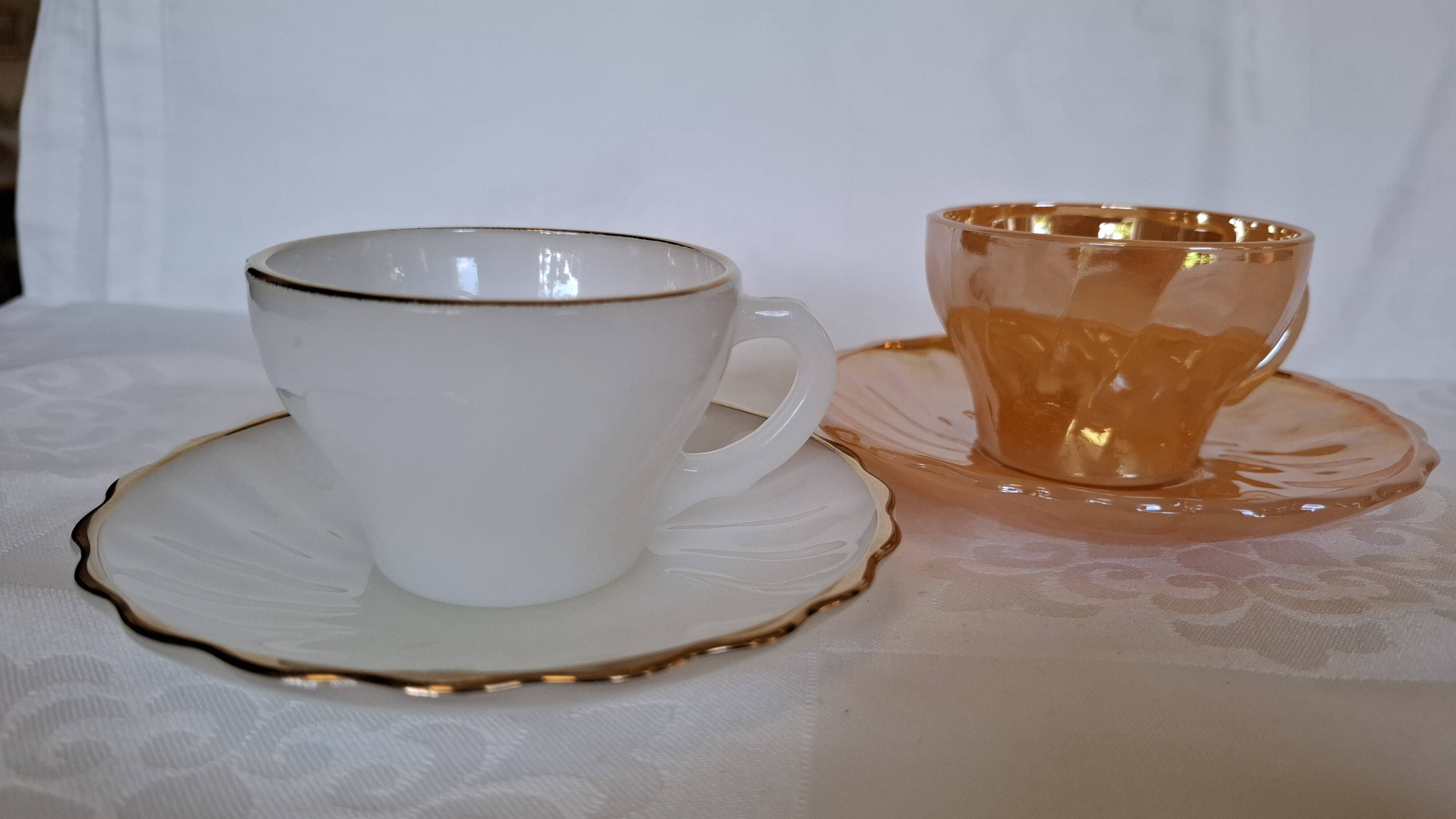 Vintage Fire-King "Swirl" Cup & Saucer Sets – Peach Lustre & Golden Shell