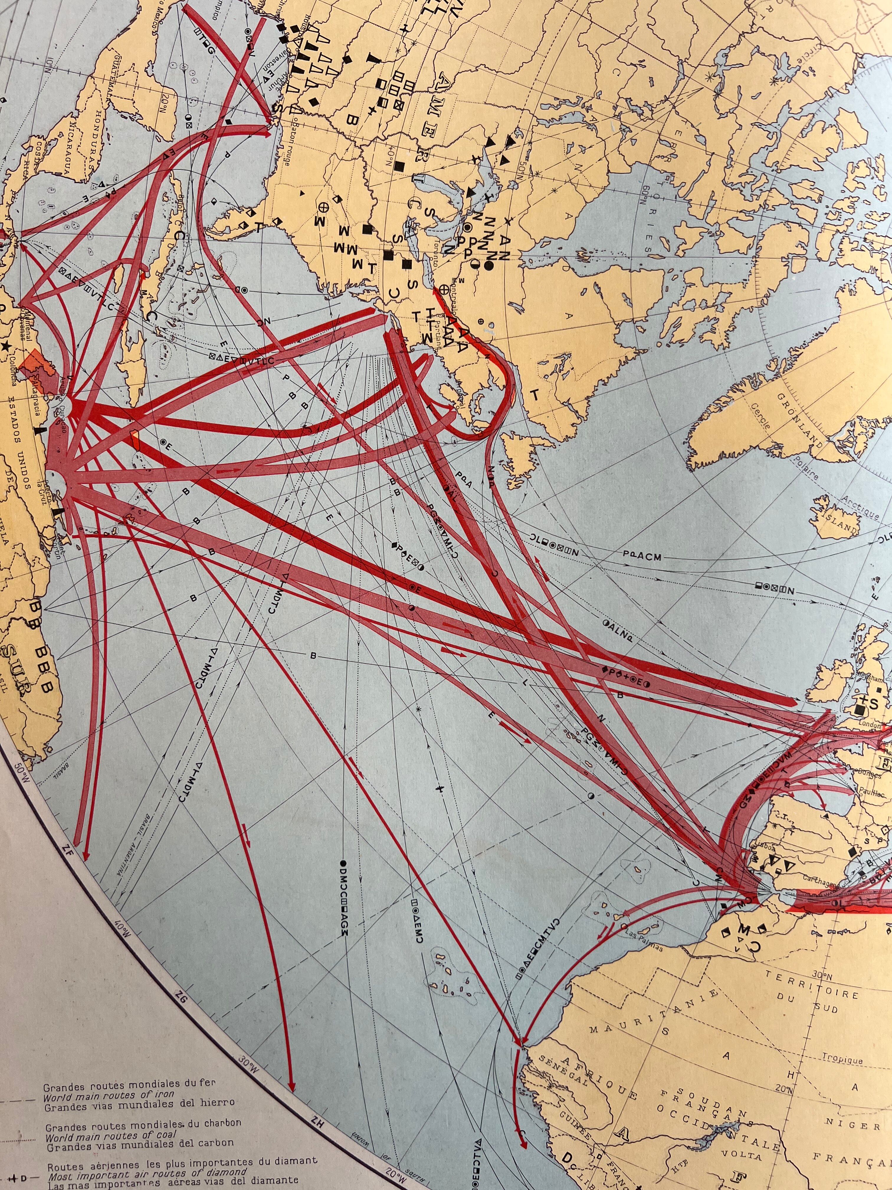 Old Map of Mines and Energy Sources — Northern Hemisphere | Oil,