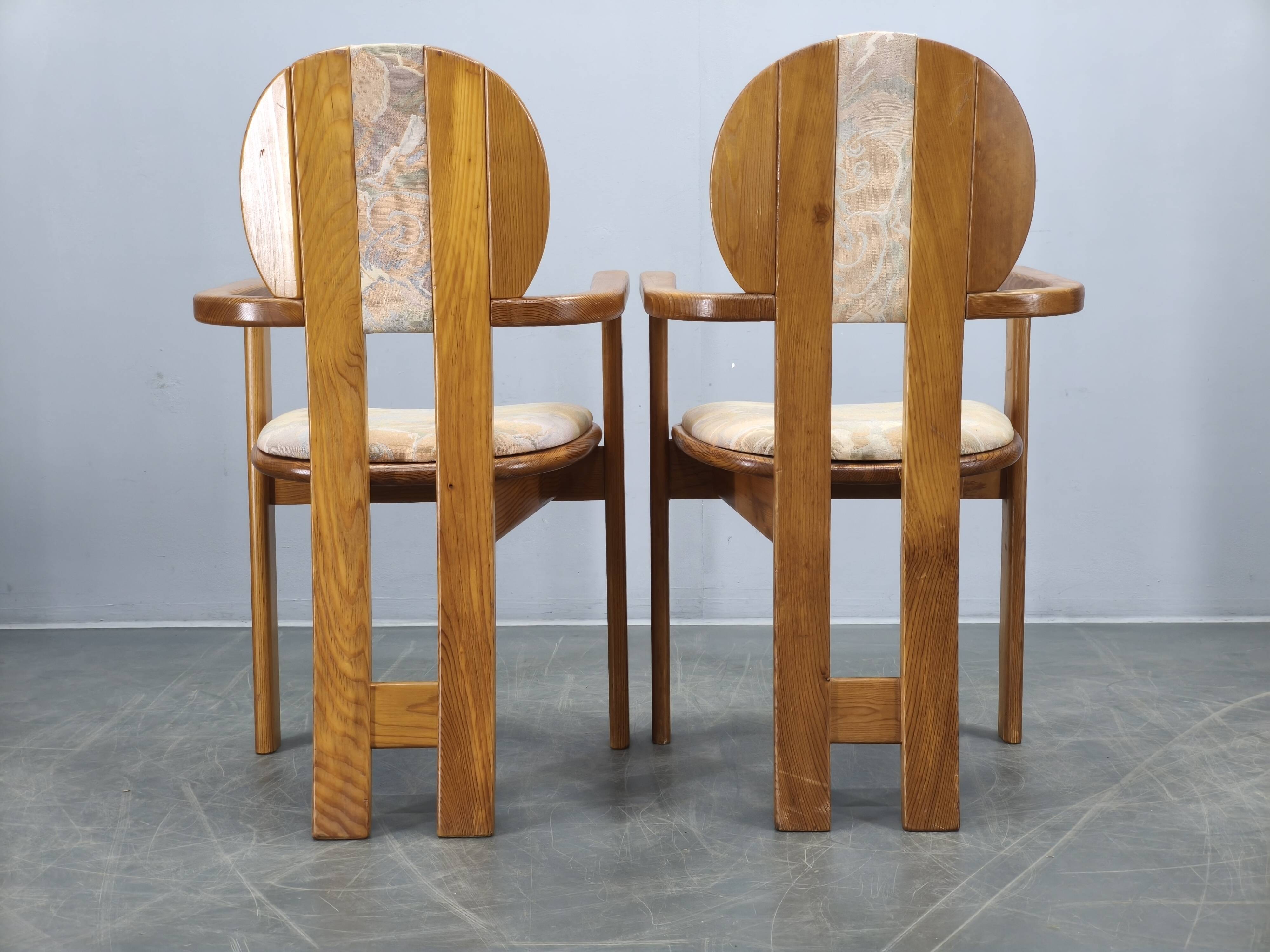 Set of 8 Czech Postmodern Pine Dining Armchairs, 1970s