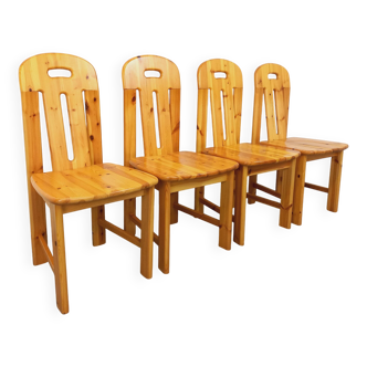 Set of 4 vintage pine chairs from the 70s and 80s