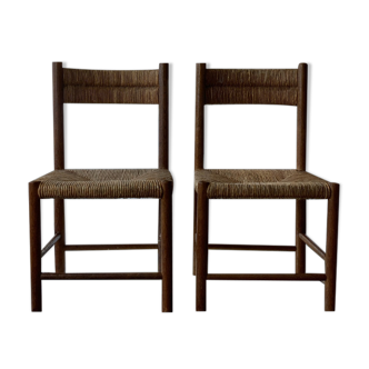Paire chaise enfant paille design 1950/1960