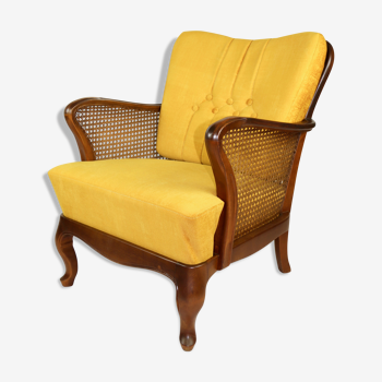 Fauteuil en velours caméléon or jaune art déco, années 1960