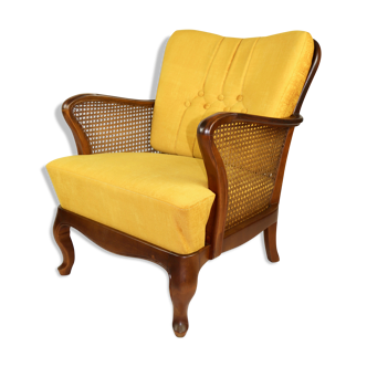 Fauteuil en velours caméléon or jaune art déco, années 1960