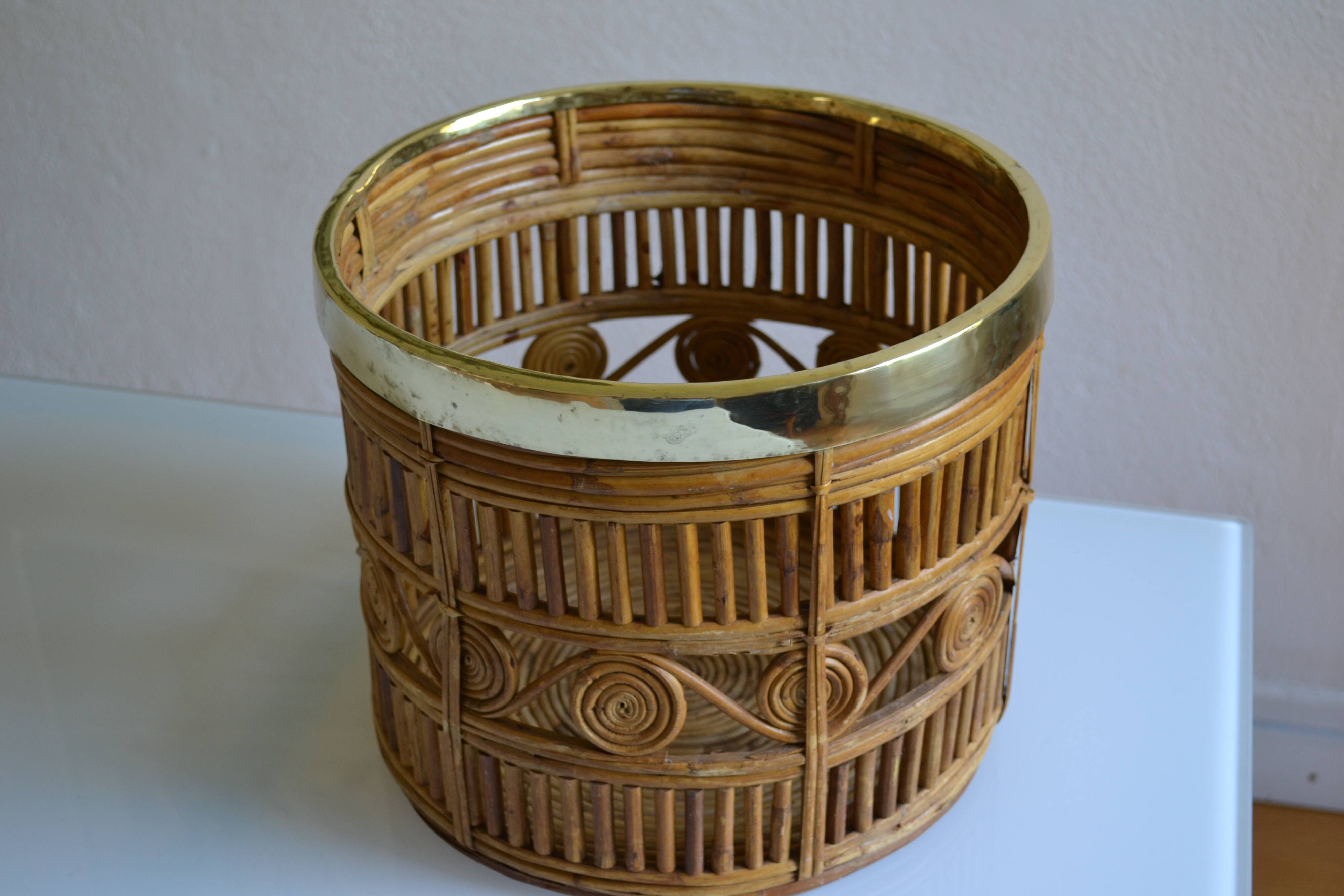Bamboo and brass basket circa 1960 italy