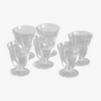 Lot of 6 glasses with aperitif stylized branch pattern