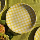 Set of 5 salins flat plates, saint raphael model, yellow checks, 24 cm, 60s
