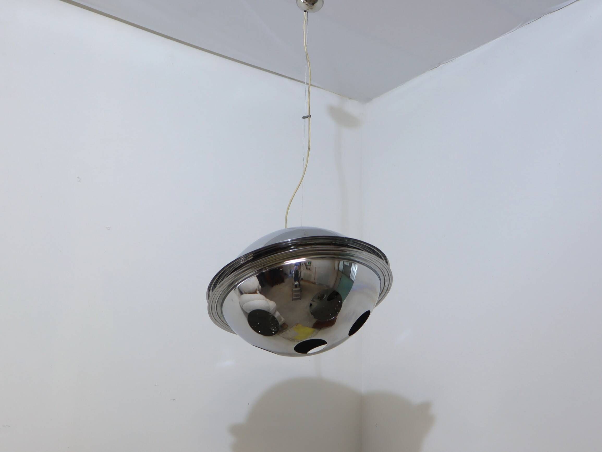 Vintage 'Vog' hanging steel lamp design by AZ Pavia, ITALY 1970s