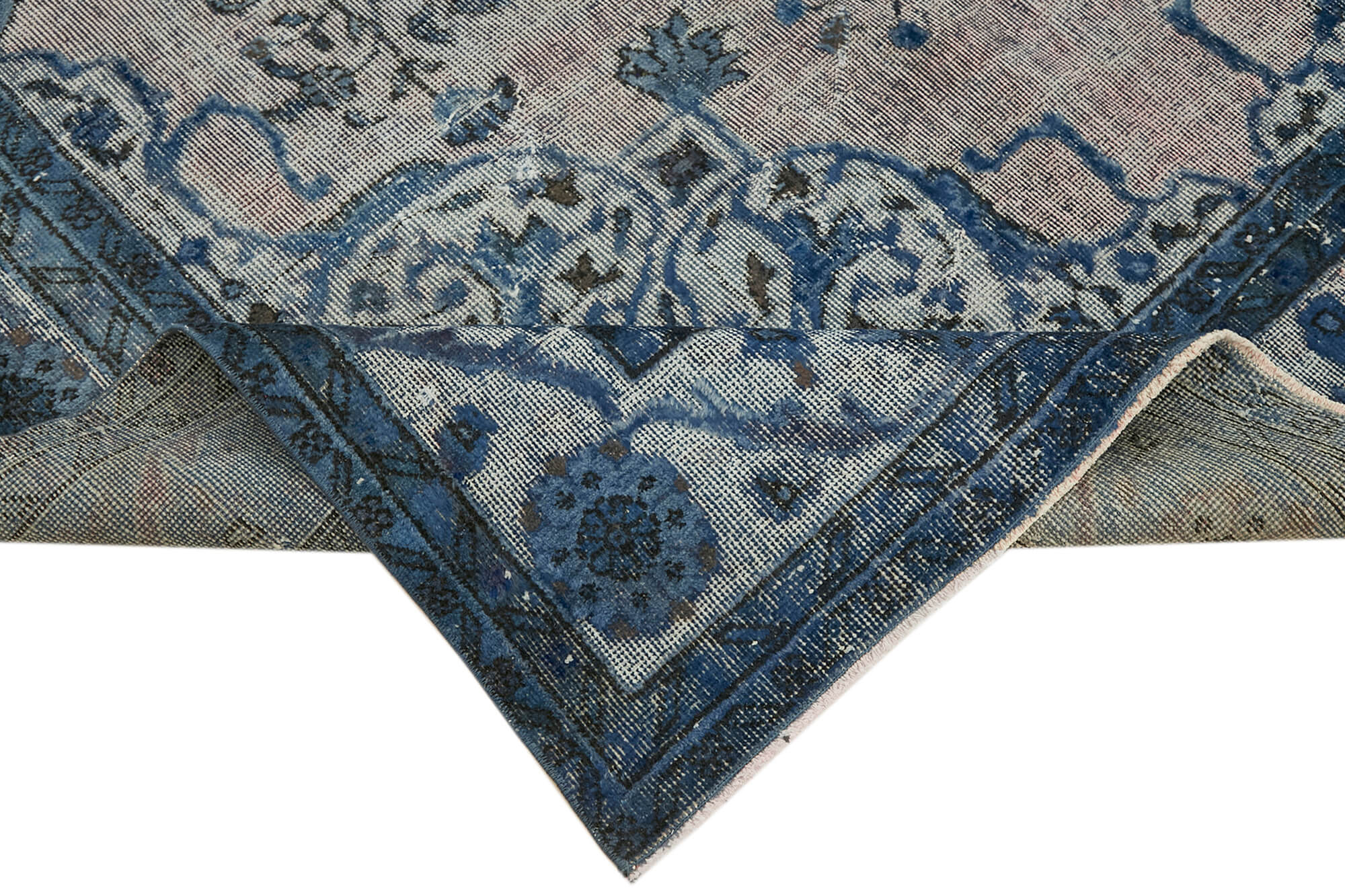 Handwoven overdyed anatolian 1970s 206 cm x 316 cm blue carpet